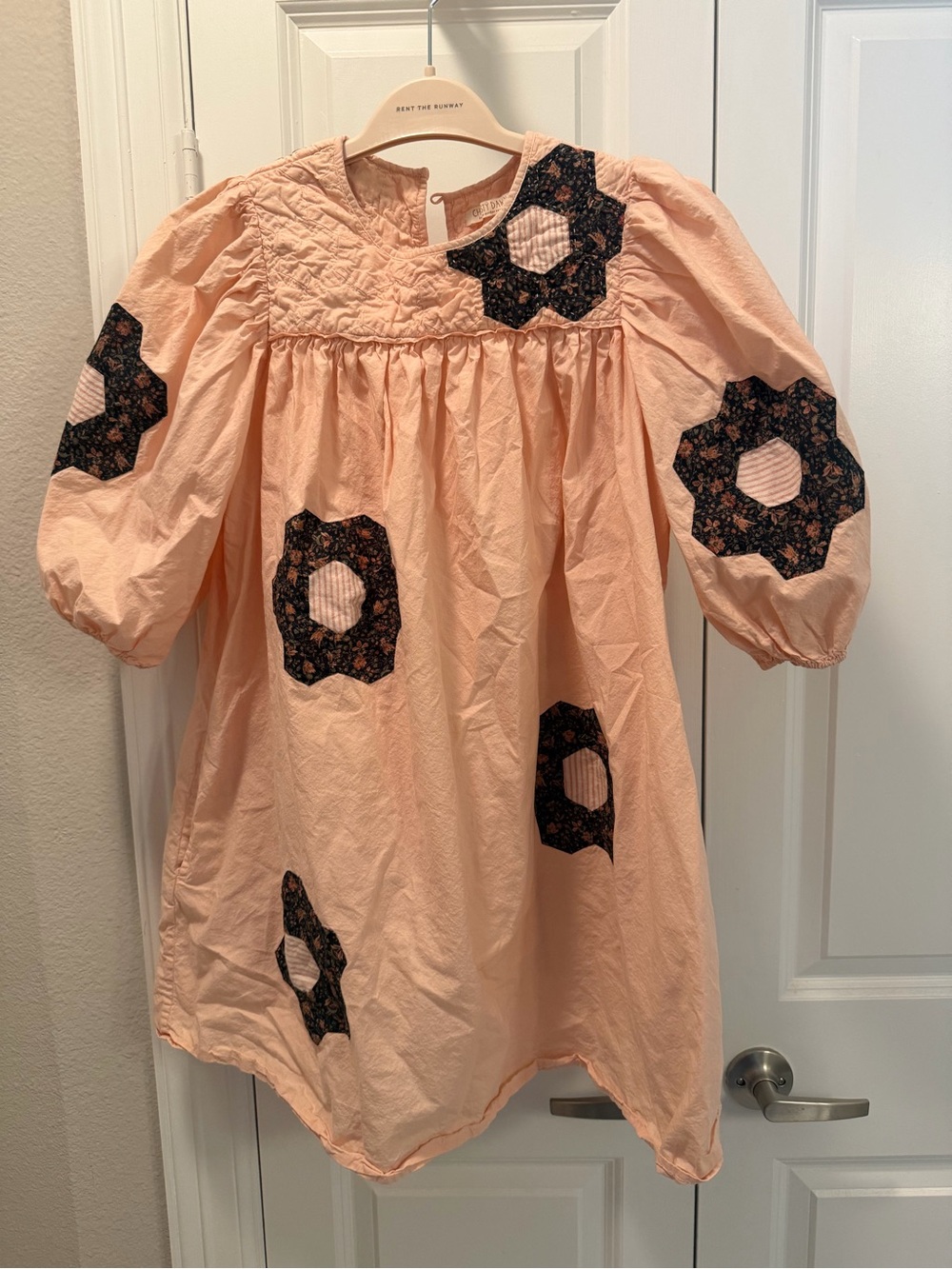 Worn once. Christy Dawn Pink Mini Dress with Black Floral Patchwork - Picture 2 of 6